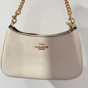 Coach Off-White Leather Shoulder Bag with Gold Chain
